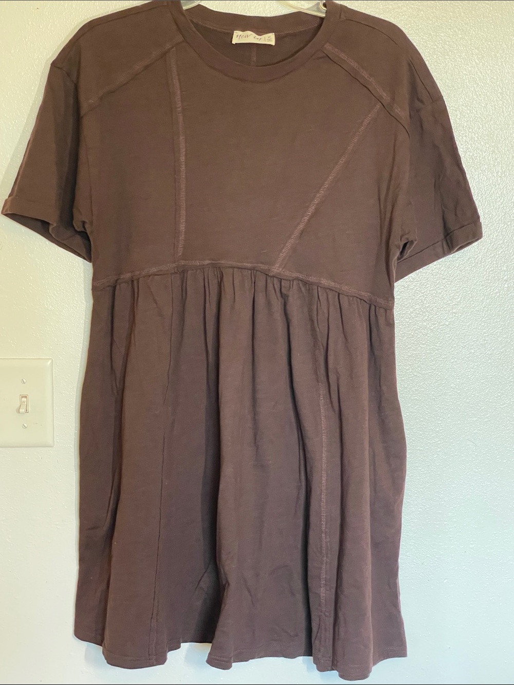 Brown Short-Sleeve Midi Babydoll Dress